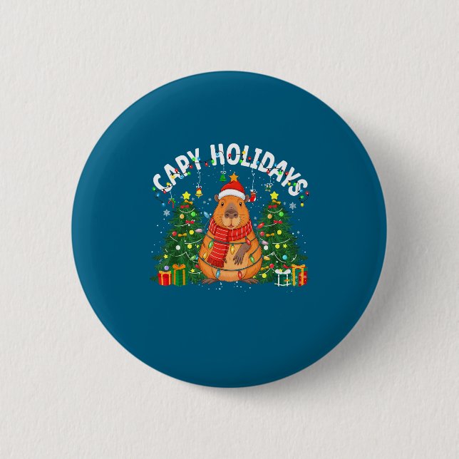 Capy Holidays Capybara Santa Hat Xmas Men Women Ki Knapp (Framsida)