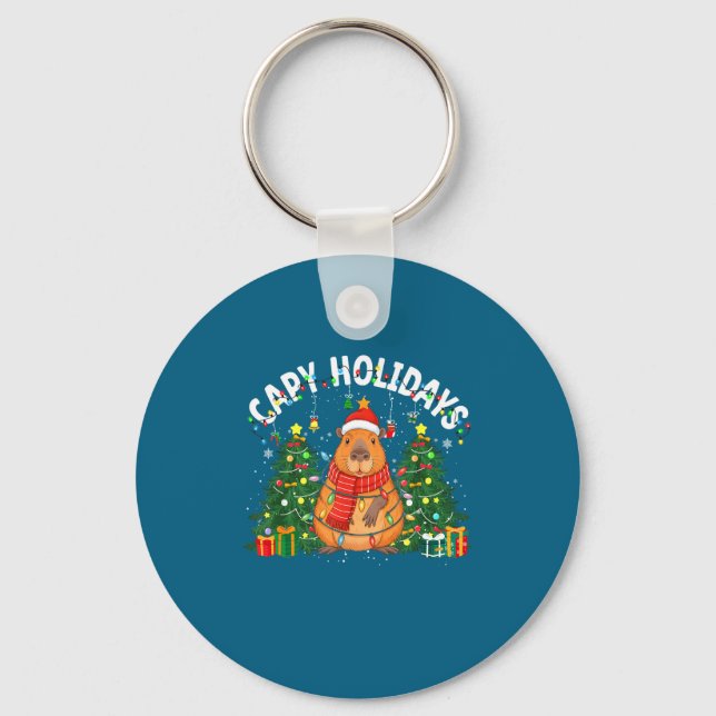 Capy Holidays Capybara Santa Hat Xmas Men Women Ki Nyckelring (Framsida)