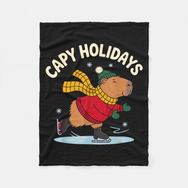 Capy Holidays Ice Skating Capybara Funny Xmas Chri Fleecefilt (Framsidan)