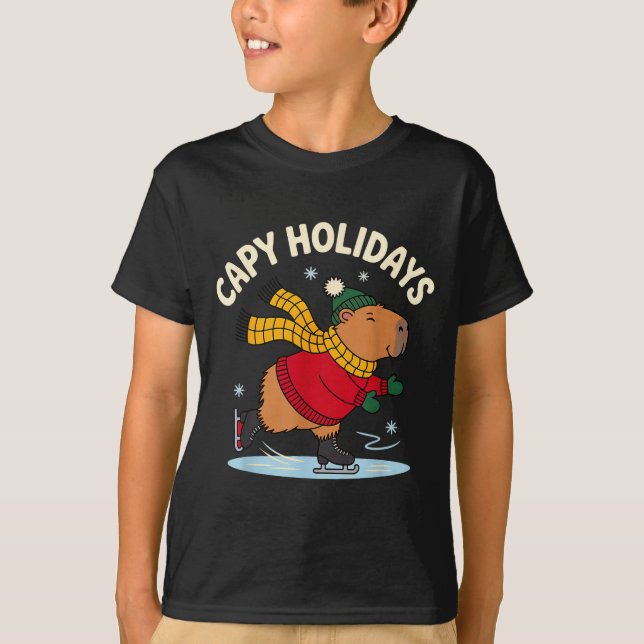 Capy Holidays Ice Skating Capybara Funny Xmas Chri T Shirt (Framsida)