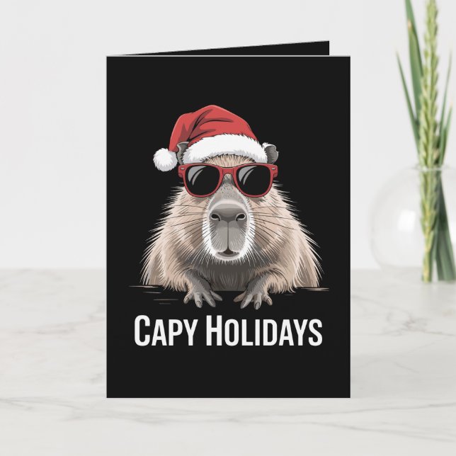 Capy Holidays Jul Capybara Tomte Hatt Vinter Kort (Framsida)