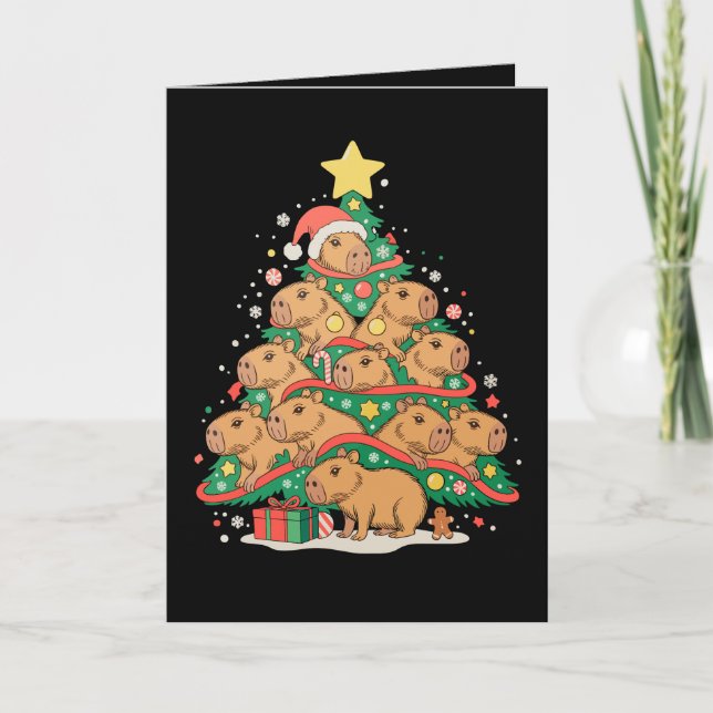 Capy jul Capybara Xmas Träd Högtidsperiod Helgkort (Framsida)
