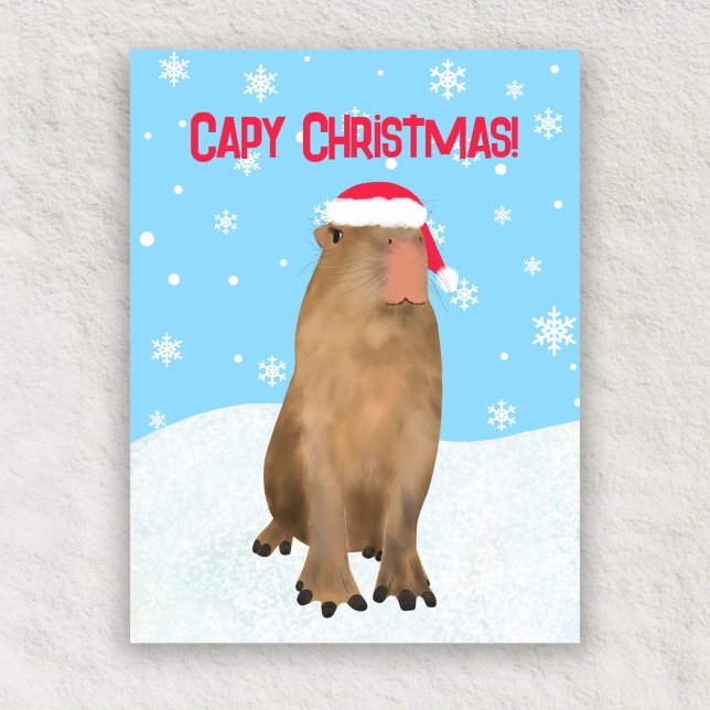 Capy jul Funny Cute Capybara Pun Snö Helg Vykort (Skapare uppladdad)