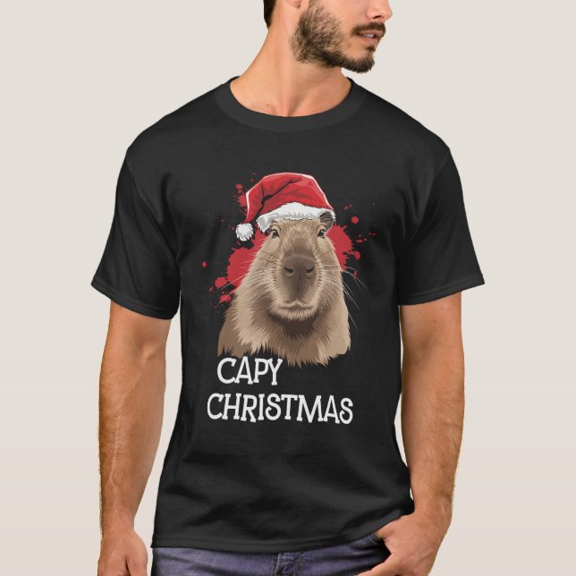 Capy jul Julafton Santa Hat Pajama Rodent Animal T Shirt (Framsida)