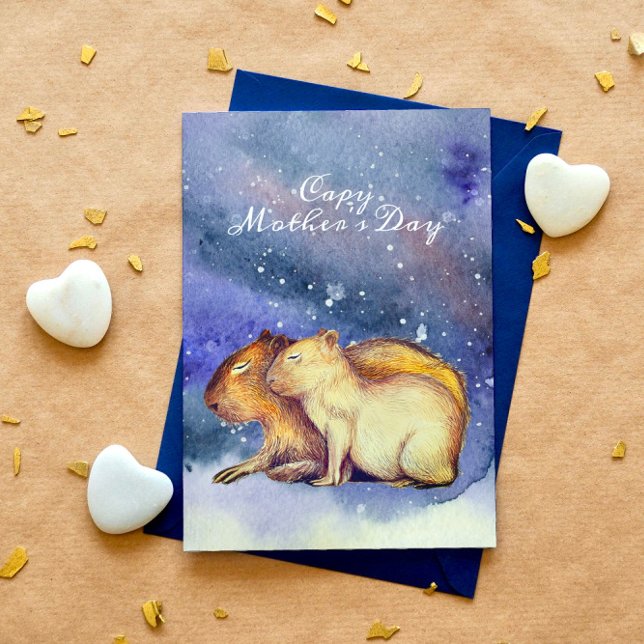 Capy Mors Dag Söt Capybara Bebis & Mamma Anpassad Vykort (Skapare uppladdad)