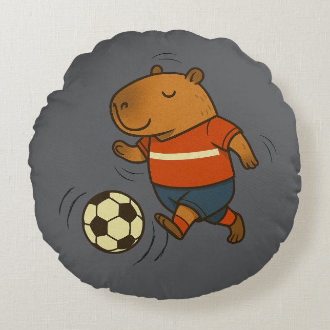 Capyball Champion: Sporty Capybara Rund Kudde (Framsidan)