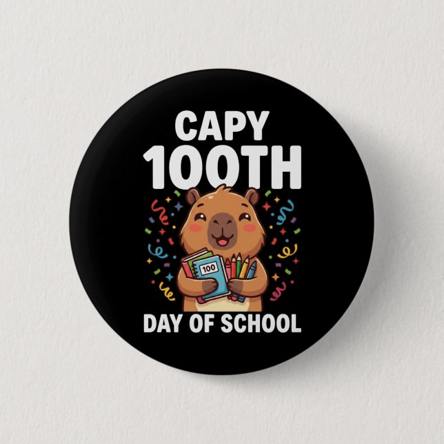 Capybara 100-årsjubileum för skolan Söt capy djur Knapp (Framsida)