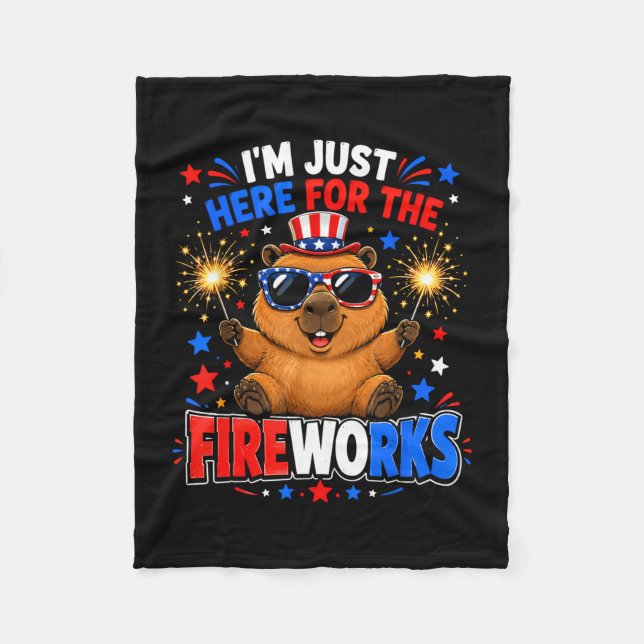 Capybara 4 juli jag är här för fyrverkerierna  fleecefilt (Framsidan)