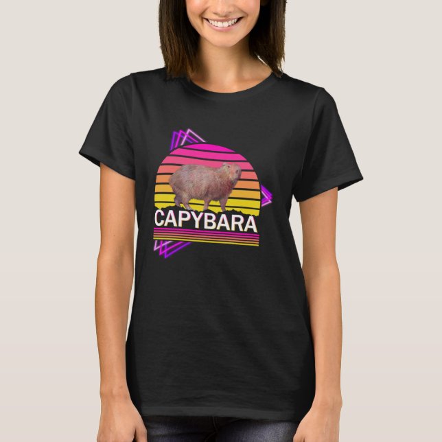 Capybara 80-talets retro, manliga kvinnor, kapybar t shirt (Framsida)