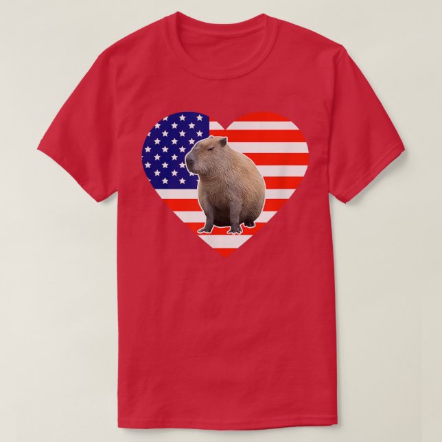 Capybara American Flagga T Shirt (Design framsida)