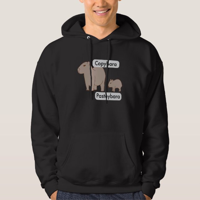Capybara and Baby Capybara Pup  Copy Paste Pun Hoodie (Framsida)