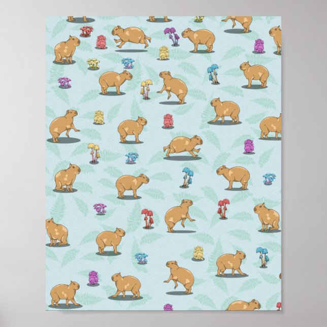 Capybara and mushroom pattern poster (Framsidan)