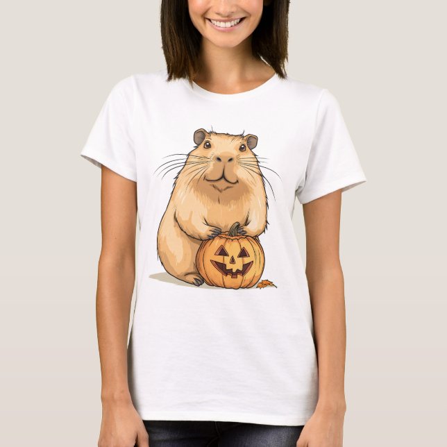 Capybara and Pumpkin Halloween T Shirt (Framsida)
