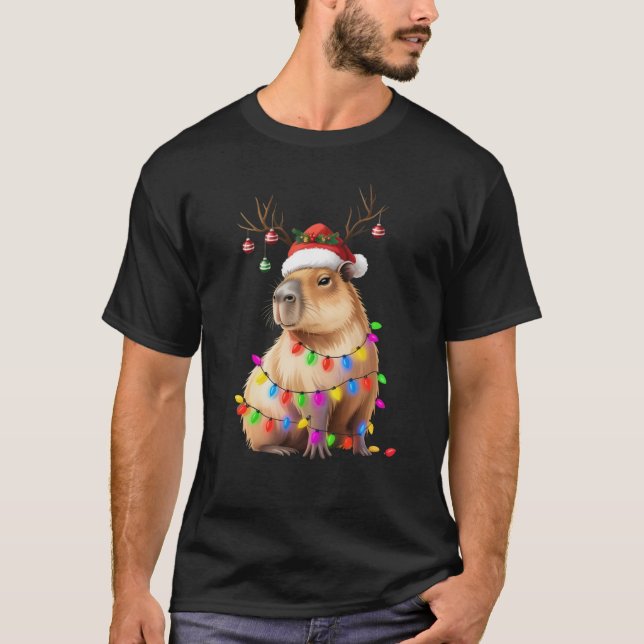 Capybara Animal Lover jul Ljus Cappy Julafton T Shirt (Framsida)