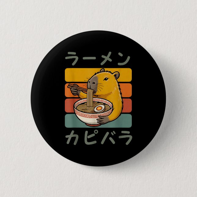 Capybara Anime Graphic Ramen Kawaii Japanese Vinta Knapp (Framsida)