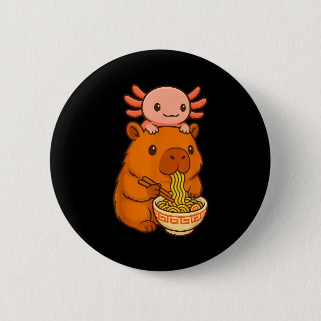 Capybara Anime Ramen Axolotl Rolig Grafisk Kawaii  Knapp (Framsida)