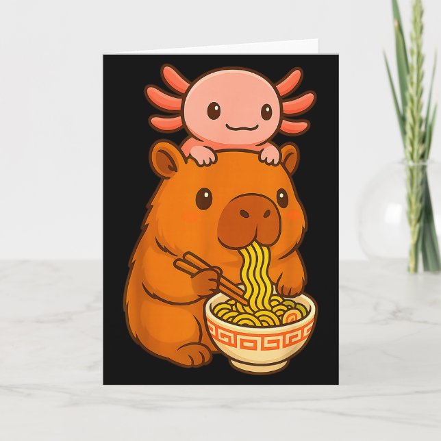 Capybara Anime Ramen Axolotl Rolig Grafisk Kawaii  Kort (Framsida)