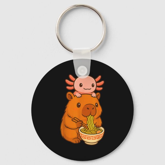 Capybara Anime Ramen Axolotl Rolig Grafisk Kawaii  Nyckelring (Framsida)