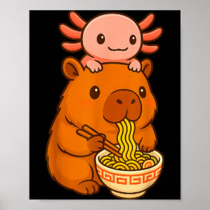 Capybara Anime Ramen Axolotl Rolig Grafisk Kawaii Poster