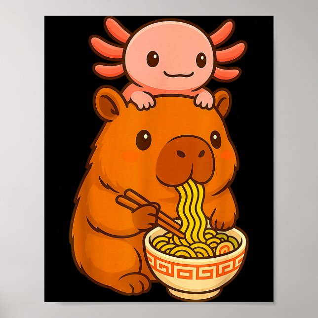 Capybara Anime Ramen Axolotl Rolig Grafisk Kawaii  Poster (Framsidan)