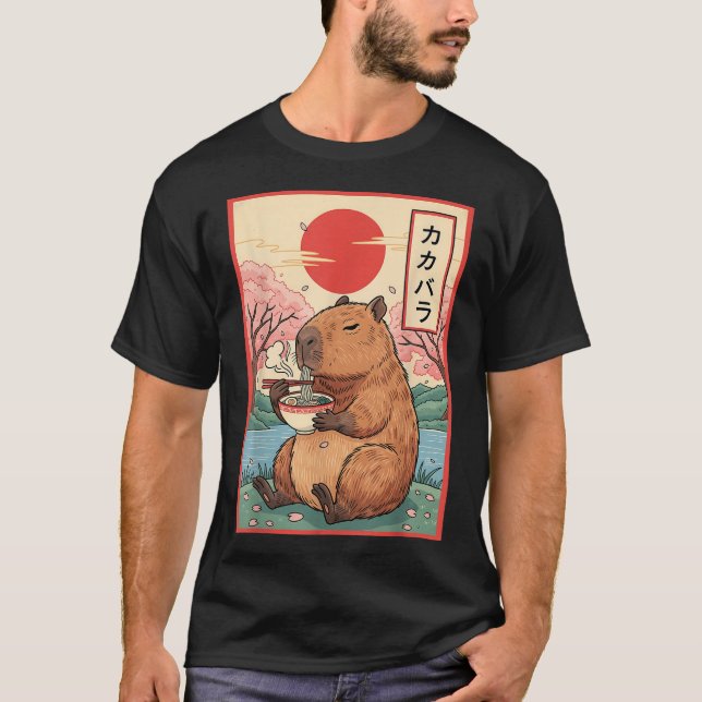 Capybara Anime Ramen Kawaii japansk Capy T Shirt (Framsida)