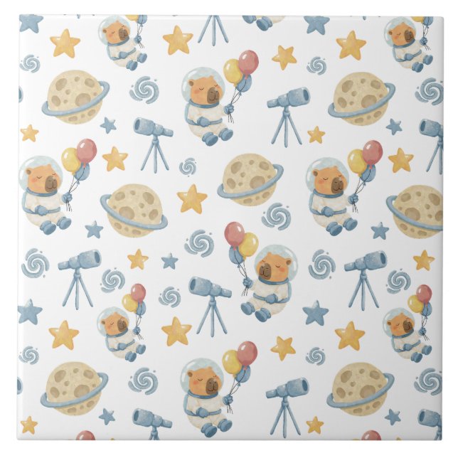 Capybara Astronaut Kids Mönster - Ceramisk Tile Kakelplatta (Framsidan)