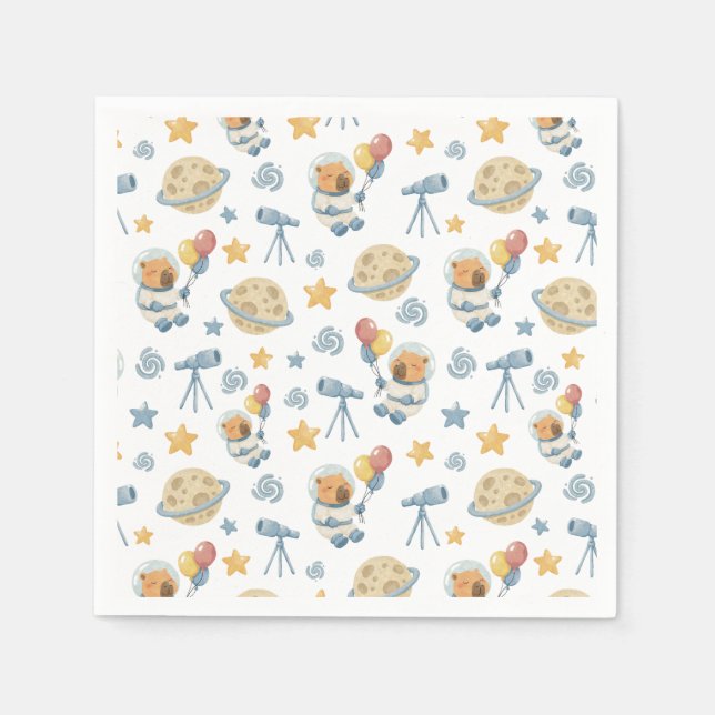 Capybara Astronaut Mönster Napkins Pappersservett (Framsidan)
