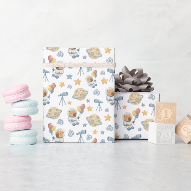 Capybara Astronaut Mönster Wrapping Papper Roll Presentpapper (Baby Shower)