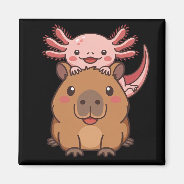 Capybara Axolotl Kawaii Animal Lover Zoo Day Magnet (Framsidan)