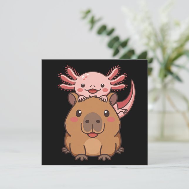 Capybara Axolotl Kawaii Djurälskare Zoo Dag Inbjudningar (Stående Fram)