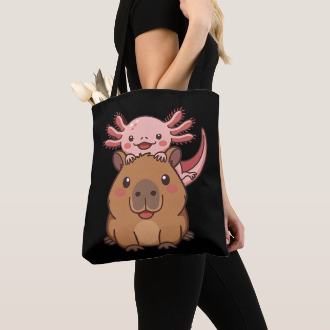 Capybara Axolotl Kawaii Djurälskare Zoo Dag Tygkasse (Närbild)