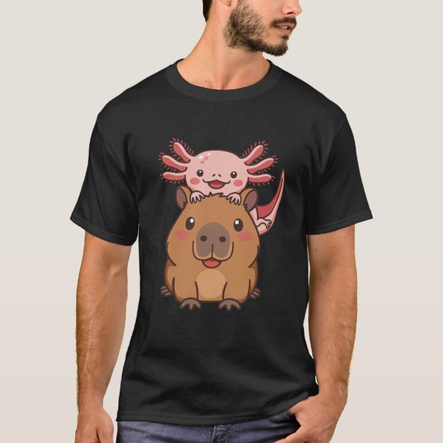Capybara Axolotl Kawaii Djurfantast Zoo Dag T Shirt (Framsida)