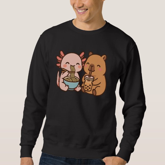 Capybara Axolotl Kawaii Kids Anime Boba Tea Ramen Lång Ärmad Tröja (Framsida)