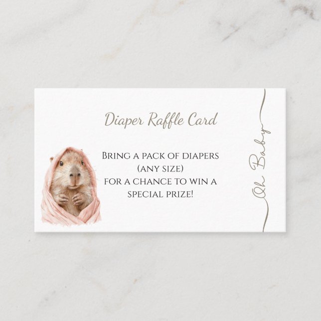 Capybara Baby Shower • Diaper Raffle Card Visitkort (Framsida)