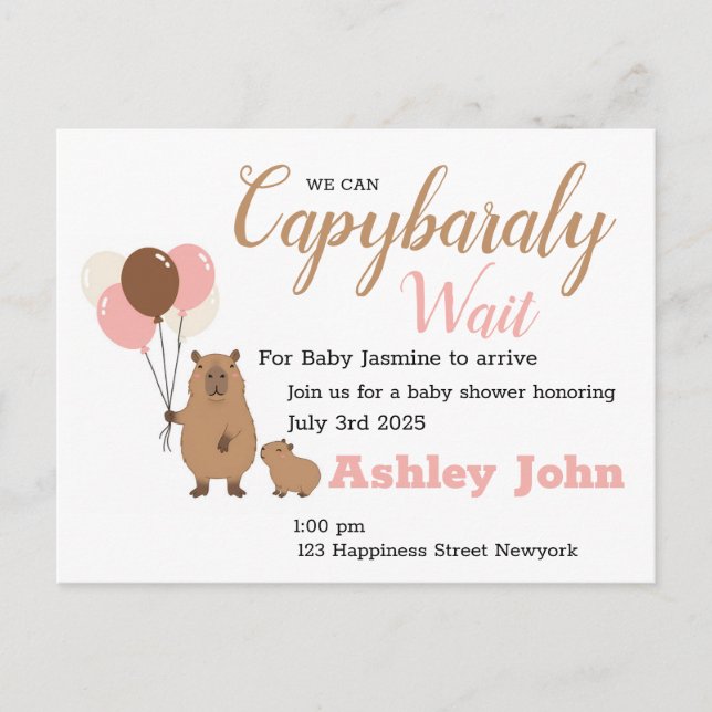 Capybara Baby Shower Honoring-inbjudan | kort (Framsida)