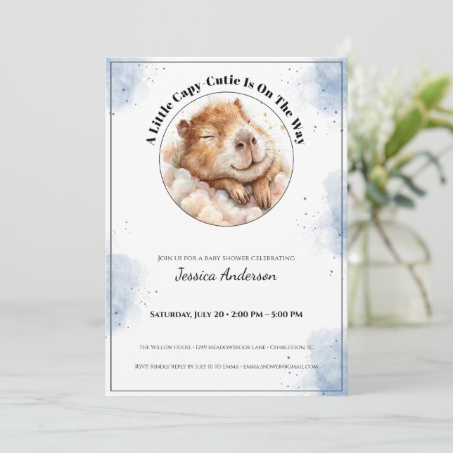 Capybara Baby Shower Invitation • A Little Cutie Spara Datumet (Stående Fram)
