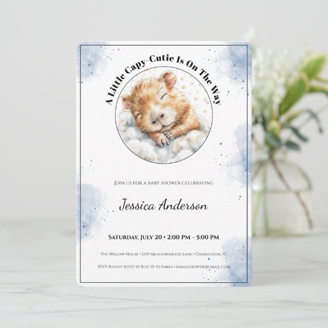 Capybara Baby Shower Invitation • A Little Cutie Spara Datumet (Stående Fram)
