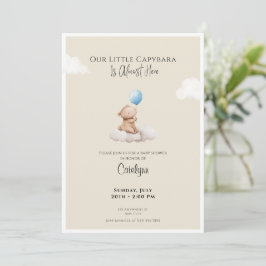 Capybara Baby Shower Invitation Cloud and Balloon Inbjudningar