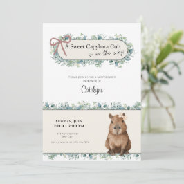 Capybara Baby Shower Invitation • Greenery Theme Inbjudningar