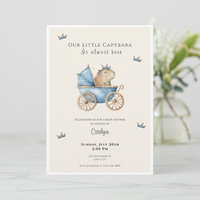 Capybara Baby Shower Invitation Little Prince Inbjudningar (Stående Fram)