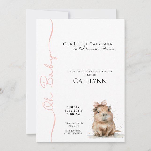 Capybara Baby Shower Invitation • Oh Baby Girl Spara Datumet (Framsida)