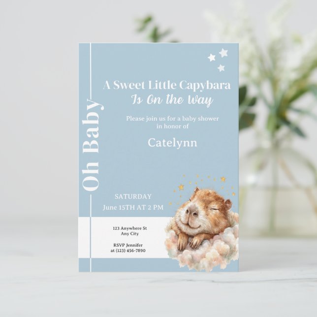 Capybara Baby Shower Invitation • Oh Baby Inbjudningar (Stående Fram)