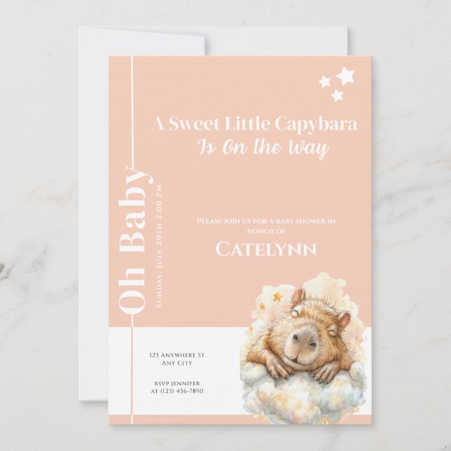 Capybara Baby Shower Invitation • Oh Baby Spara Datumet (Framsida)