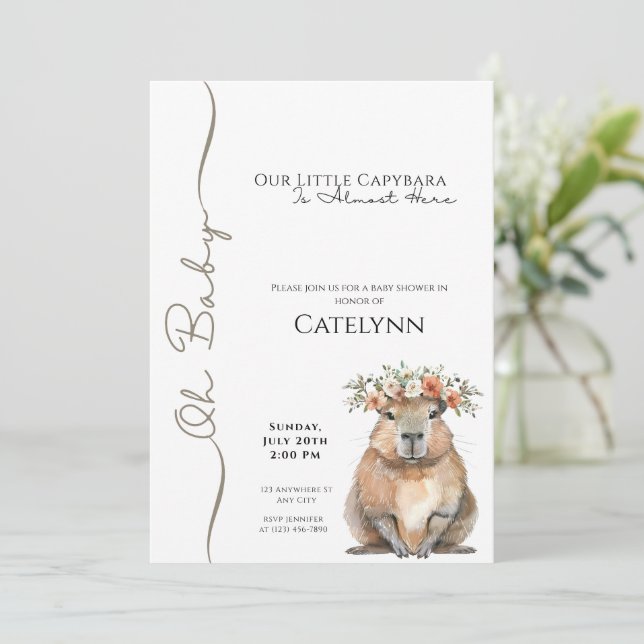 Capybara Baby Shower Invitation • Oh Baby Spara Datumet (Stående Fram)