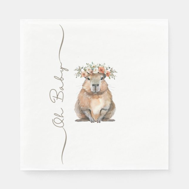 Capybara Baby Shower • Oh Baby Wildflower Pappersservett (Framsidan)