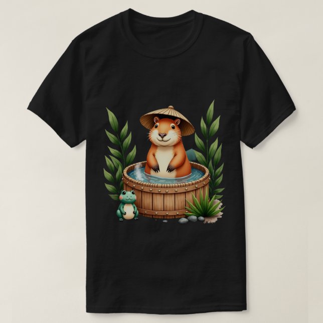 Capybara Bambuhatt Badtubs Zen Avslappning T-Shirt (Design framsida)