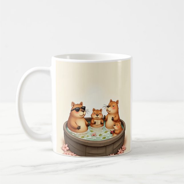 Capybara Bastu Avslappning Körsbärsblomste Tim Kaffemugg (Vänster)