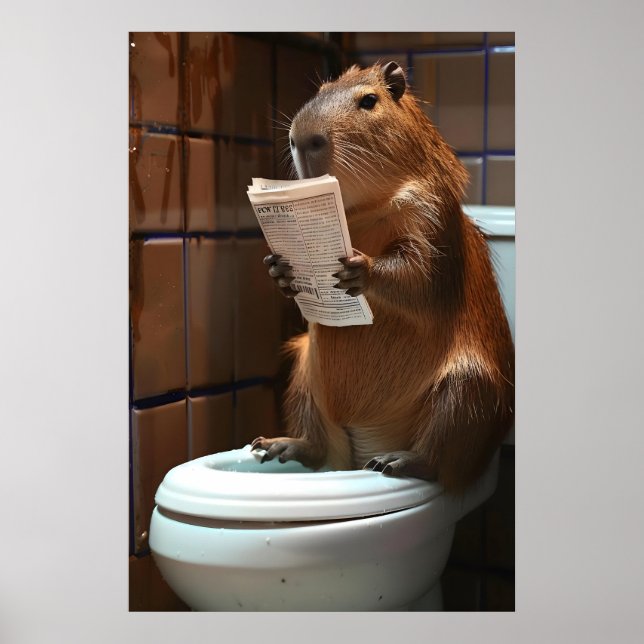 Capybara Bathroom Print, Funny Animal Wall Art Poster (Framsidan)
