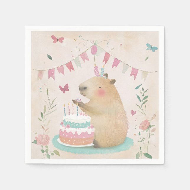 Capybara Birthday Bash Party Decor Papper Napkins Pappersservett (Framsidan)