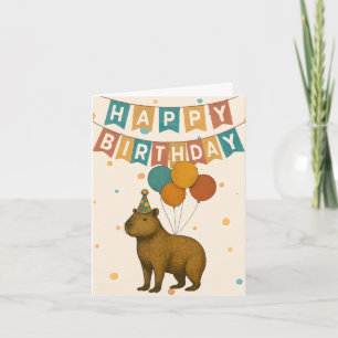 Capybara Birthday Card - Cute Party Animal Kort